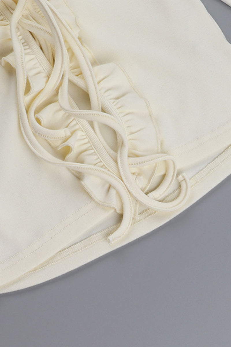 Haut décolleté en V, style décontracté, avec lacets et liseré, à encolure en V.