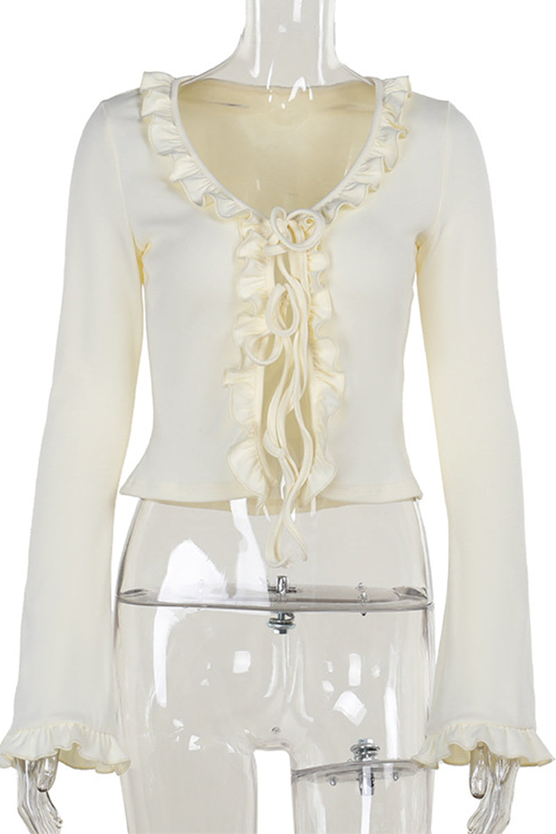 Haut décolleté en V, style décontracté, avec lacets et liseré, à encolure en V.