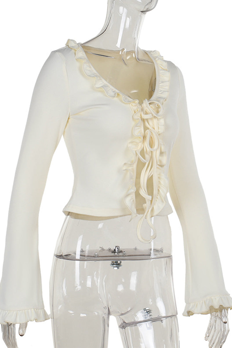 Haut décolleté en V, style décontracté, avec lacets et liseré, à encolure en V.