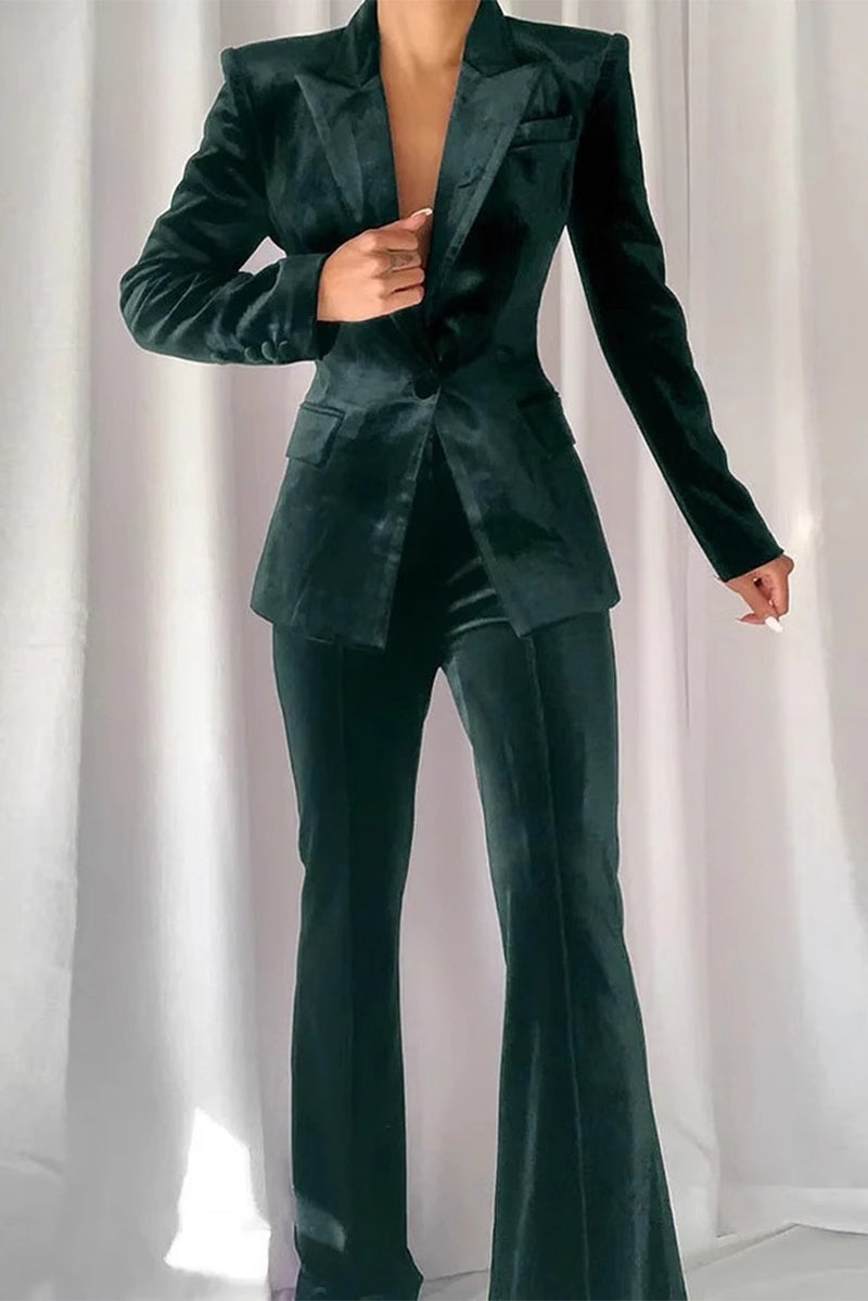 Ensemble deux pièces décontracté, boutonné, en velours, col montant, manches longues, pour tous les jours.