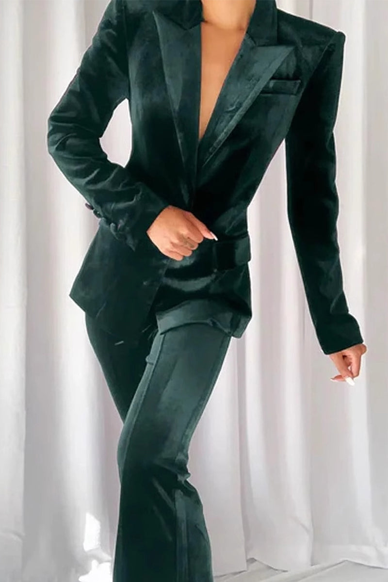 Ensemble deux pièces décontracté, boutonné, en velours, col montant, manches longues, pour tous les jours.