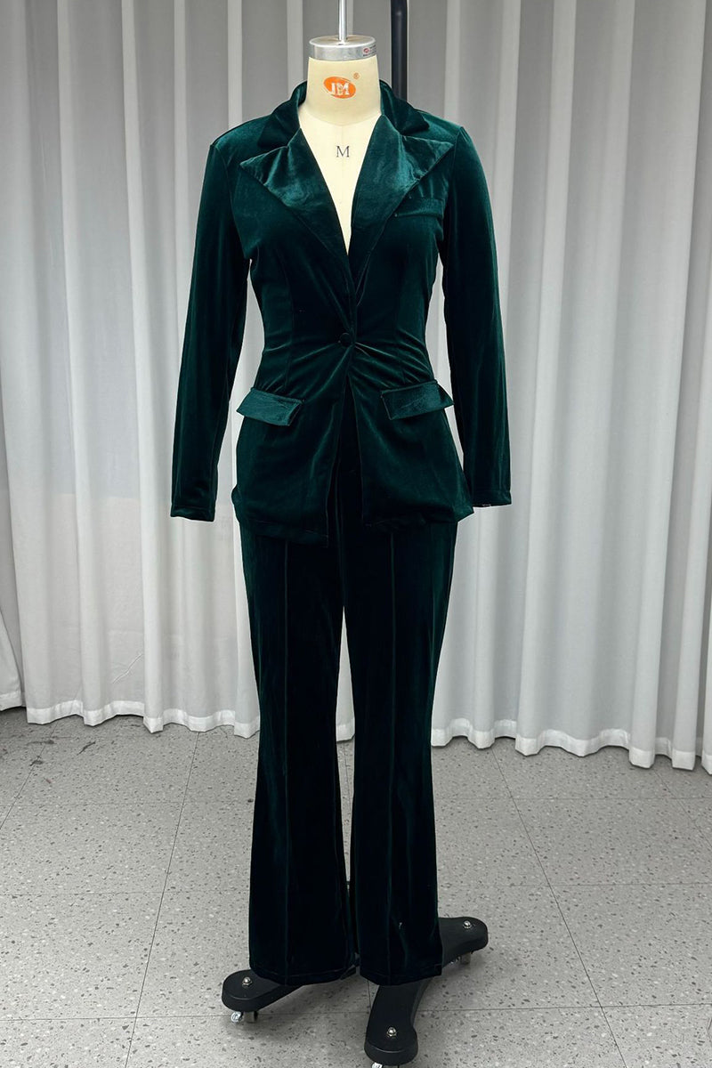 Ensemble deux pièces décontracté, boutonné, en velours, col montant, manches longues, pour tous les jours.