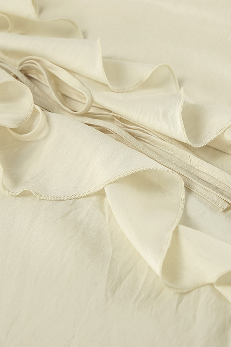 Ensemble deux pièces décontracté à porter au quotidien, avec lacets, volant, col en V et manches longues.