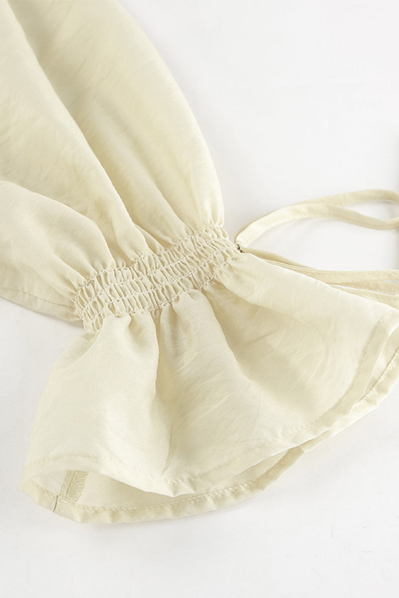 Ensemble deux pièces décontracté à porter au quotidien, avec lacets, volant, col en V et manches longues.