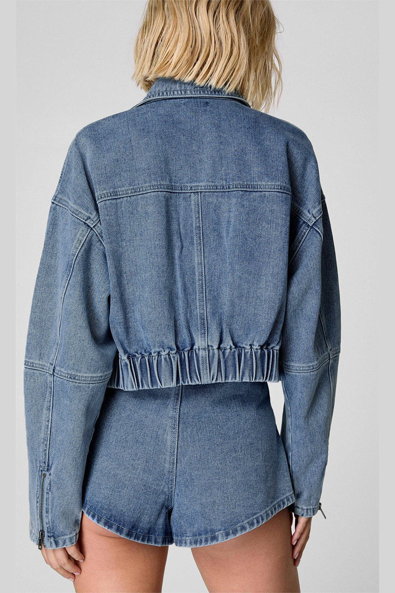 Casual Pocket Zipper Turndown Collar Long Sleeve Two Pieces