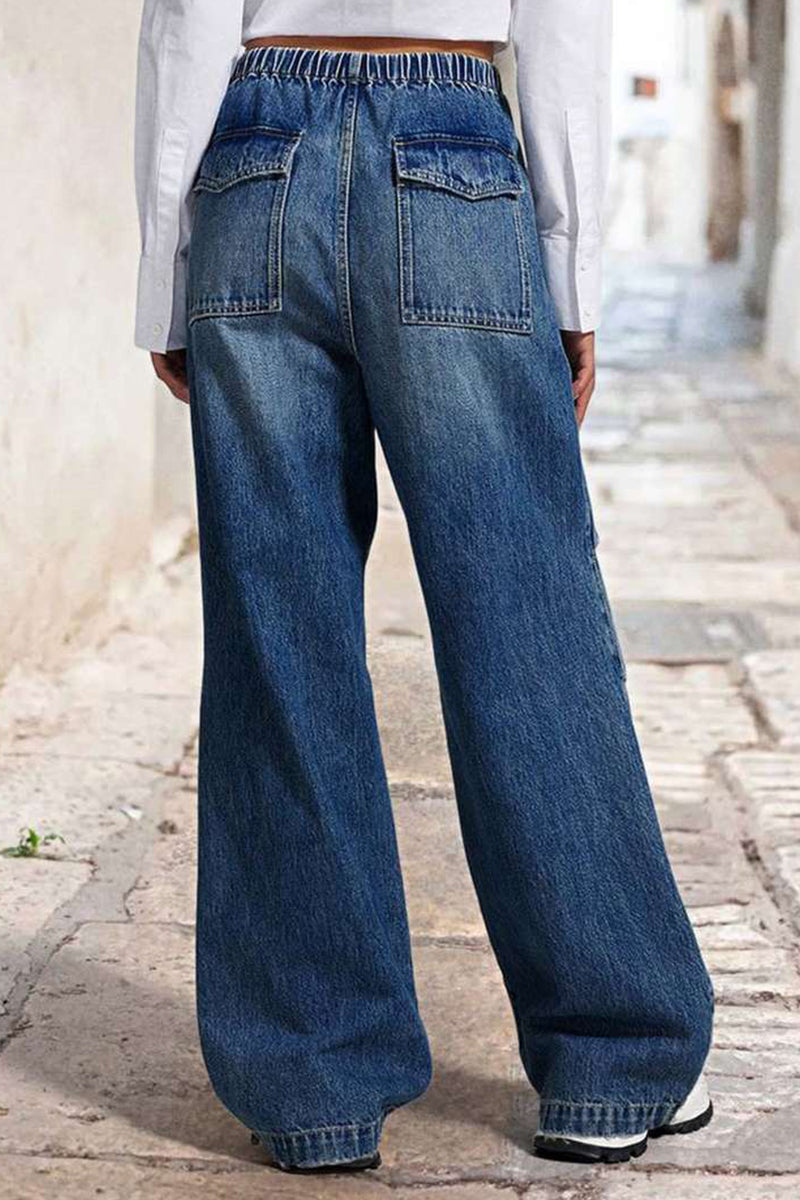 Street Patchwork Mid Waist Loose Denim Jeans