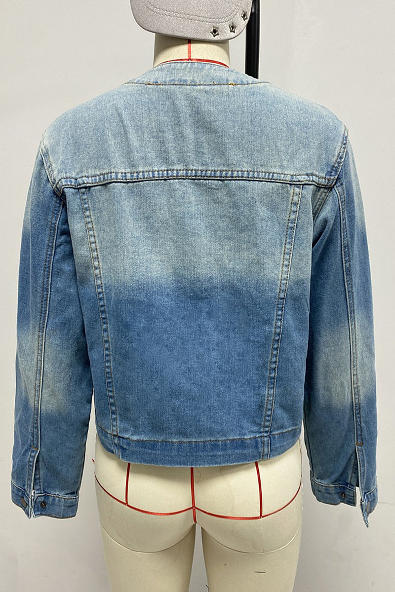 Vêtements d'extérieur délavés à col rond, dégradés, style décontracté et streetwear.