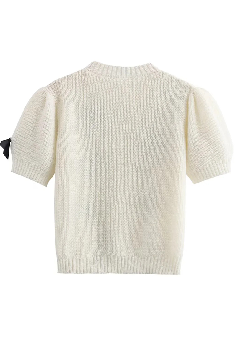 Pull casual à col rond, avec patchs et contrastes, et nœud.