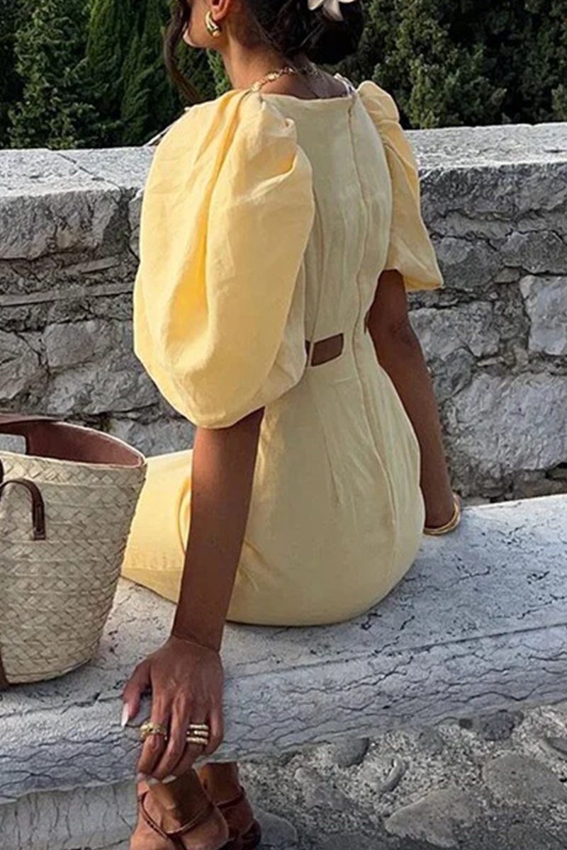 Robes-jupes longues à col carré, décolleté ajouré, couleur unie, sexy.