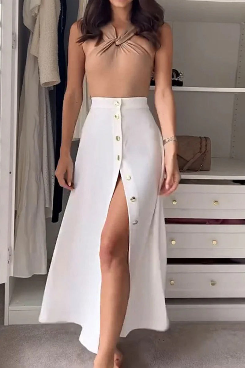 Ensemble deux pièces décontracté à bretelles et sans manches avec boucle.