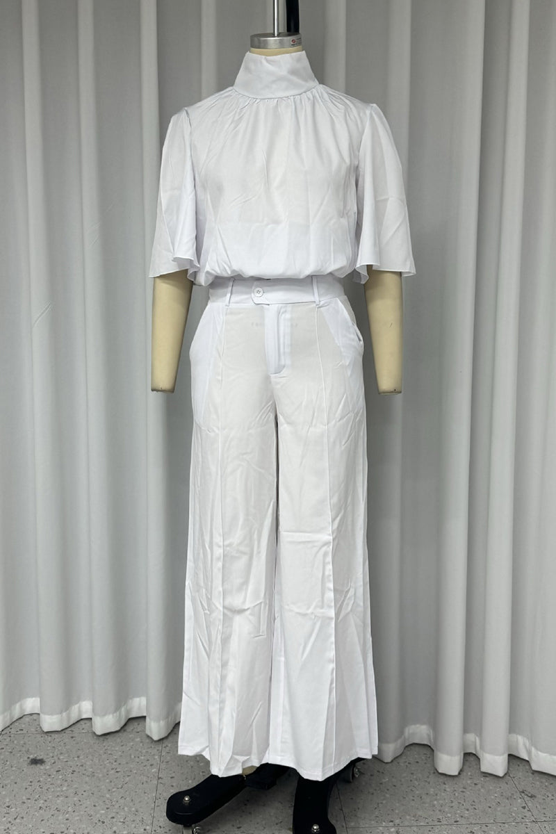 Casual Pocket Turtleneck Half Sleeve Two Pieces(No waist belt)