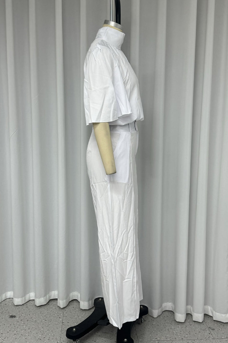 Casual Pocket Turtleneck Half Sleeve Two Pieces(No waist belt)