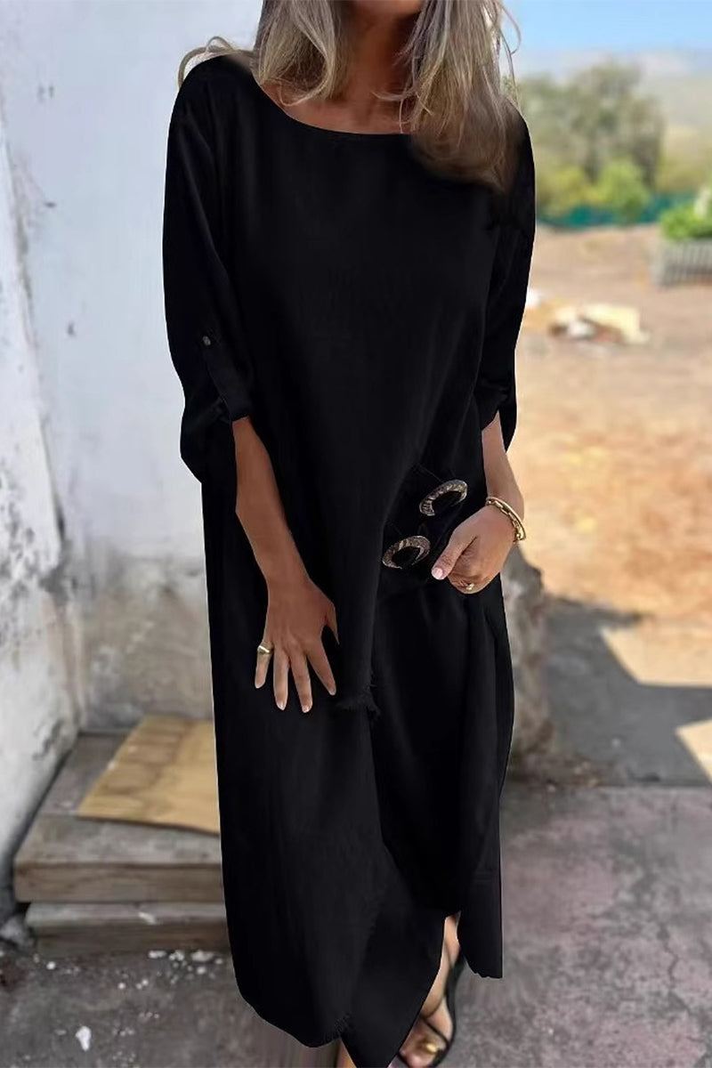 Ensemble deux pièces décontracté, manches longues, col rond irrégulier, poches, effet usé (6 couleurs)