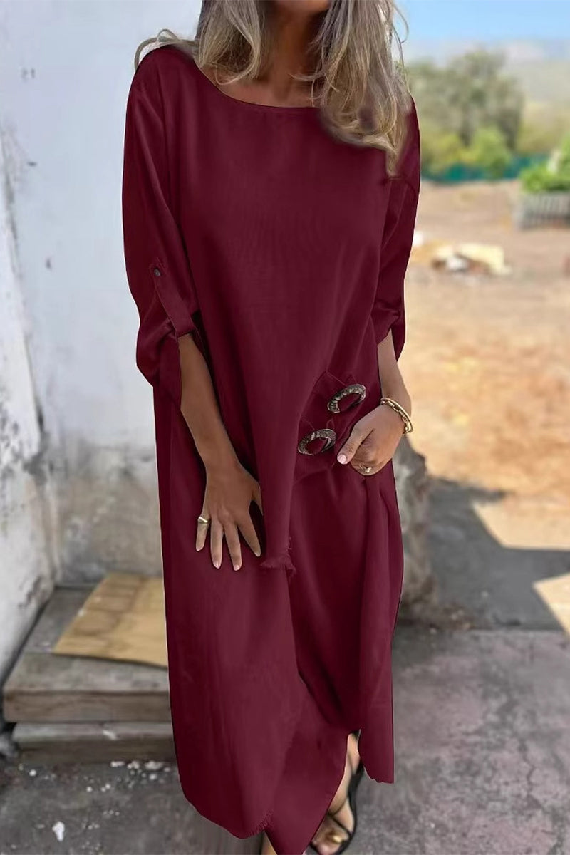 Ensemble deux pièces décontracté, manches longues, col rond irrégulier, poches, effet usé (6 couleurs)