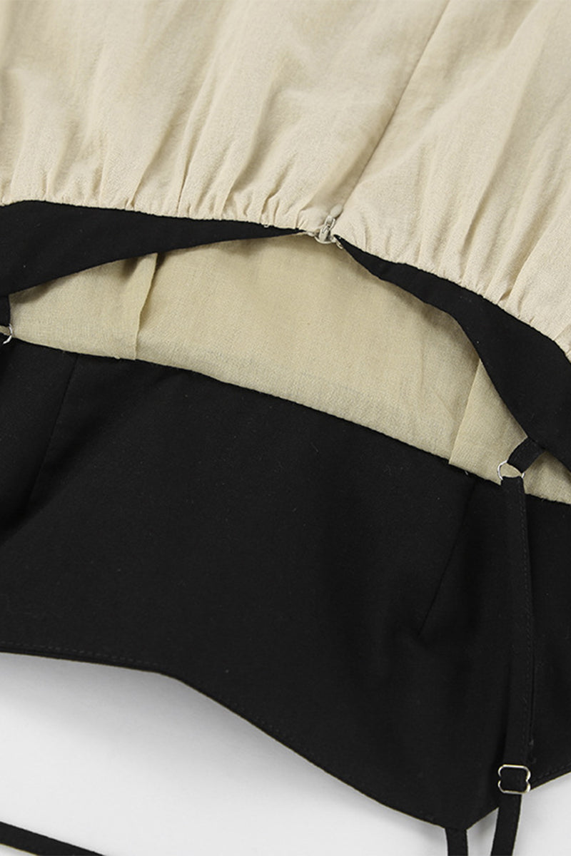 Robes décontractées sans dos avec poches, col carré contrasté et bretelles.