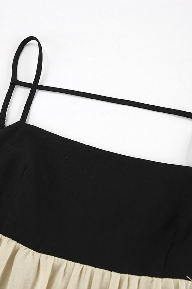 Robes décontractées sans dos avec poches, col carré contrasté et bretelles.