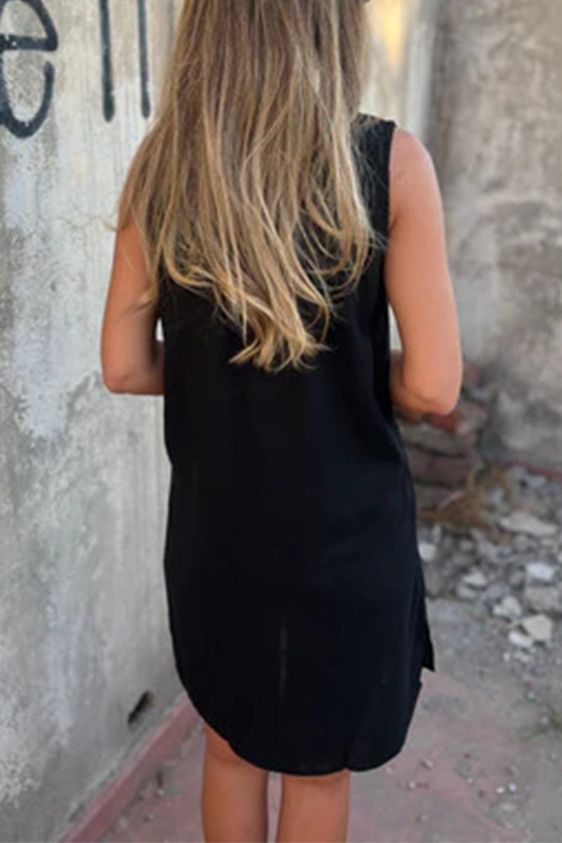 Robes décontractées sans manches, avec poches, col en V et boutons (4 couleurs)