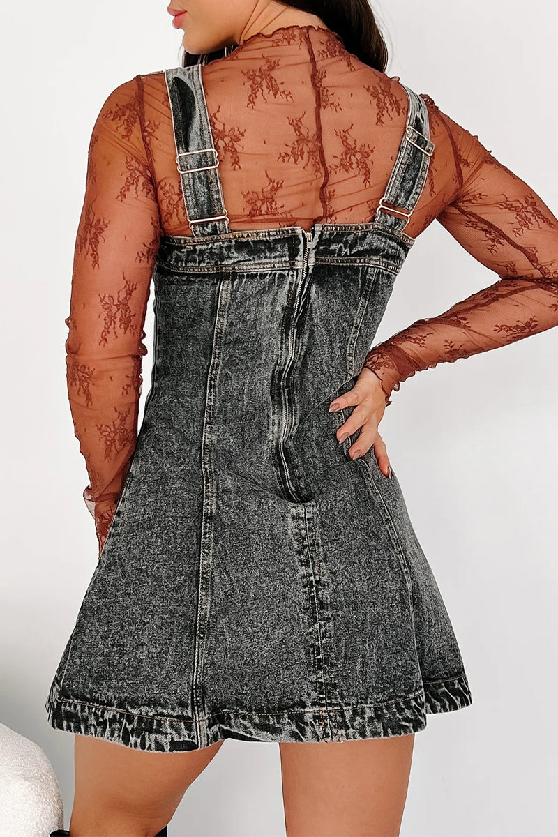 Robes en jean délavées, décontractées, à col carré, sans manches et boutonées (3 couleurs)