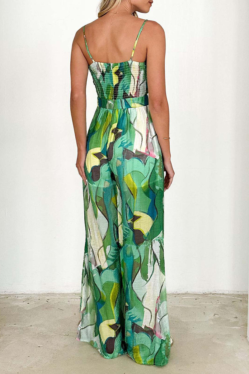 Combinaisons amples décontractées à imprimé floral, avec poches, col en V et contrastes.