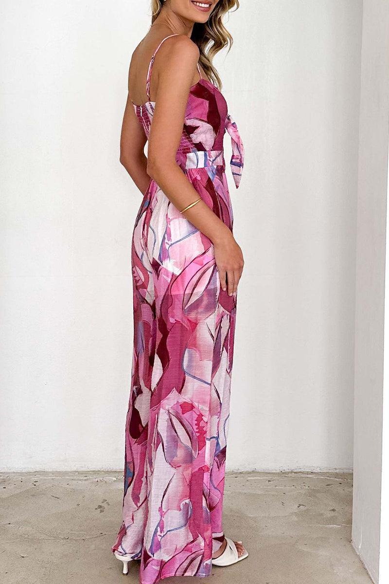 Combinaisons amples décontractées à imprimé floral, avec poches, col en V et contrastes.