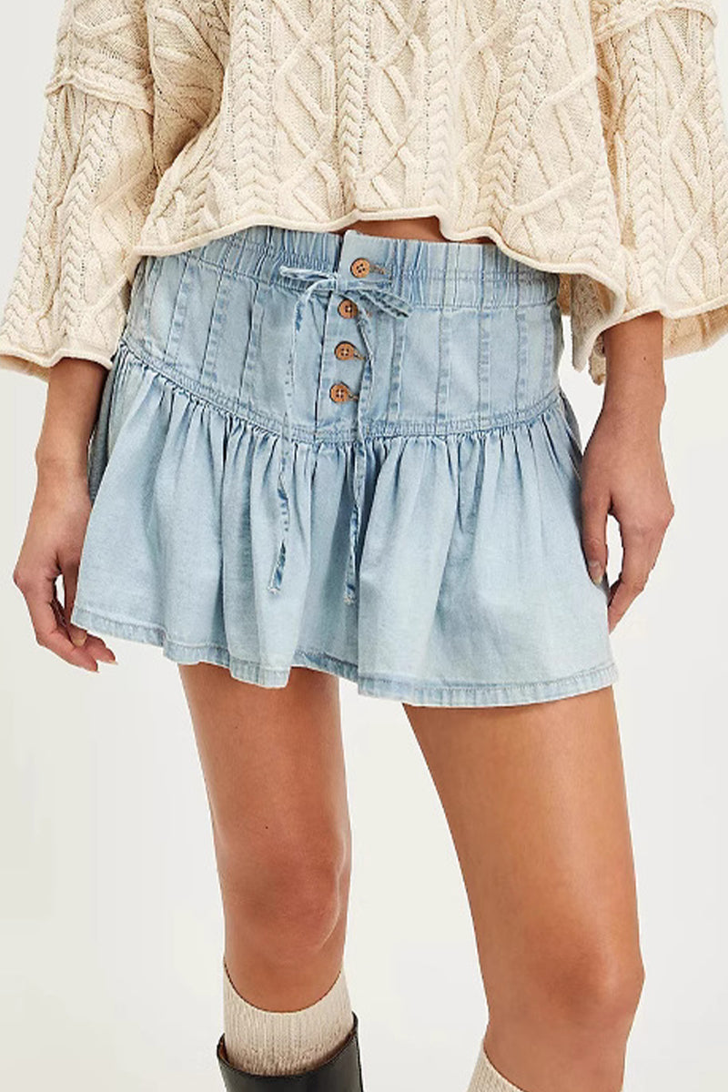 Casual Distressed Buckle Flounce High Waist Type A Bottoms