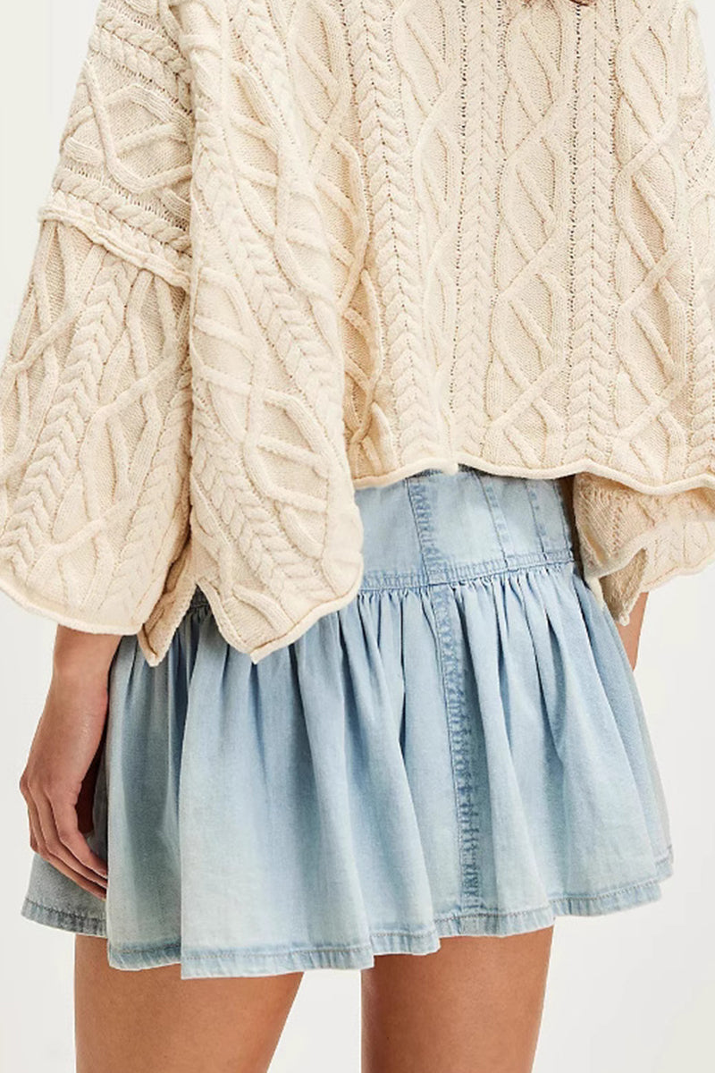 Casual Distressed Buckle Flounce High Waist Type A Bottoms