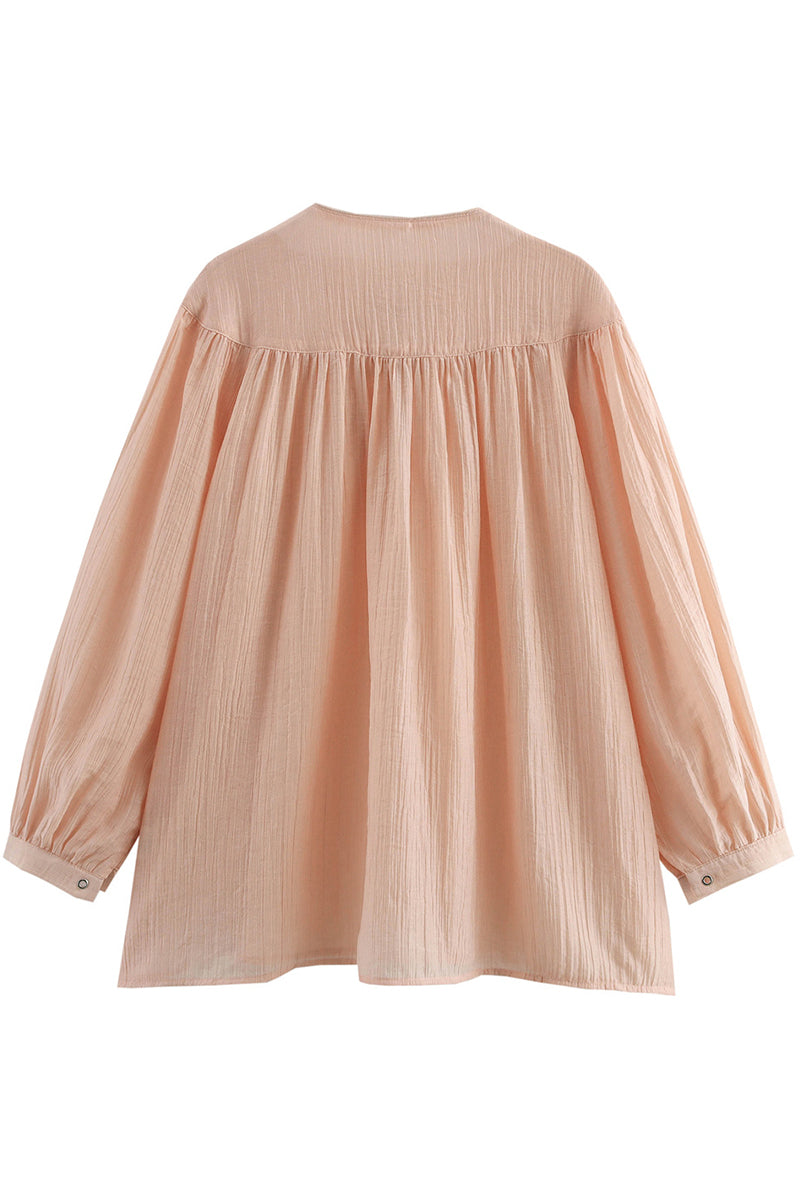 Casual Solid Color Lace Up O Neck Blouses