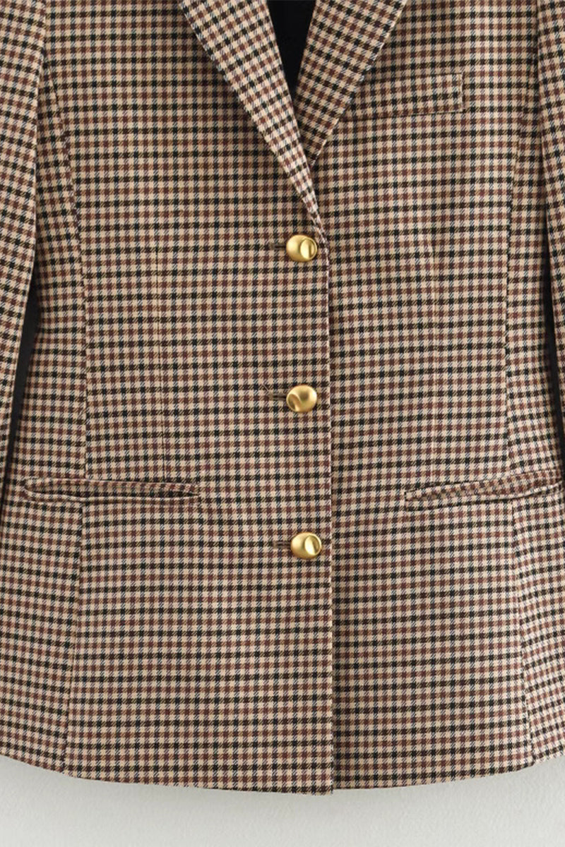 Vêtements d'extérieur décontractés à carreaux, boutonnés, patchwork, col montant contrasté.