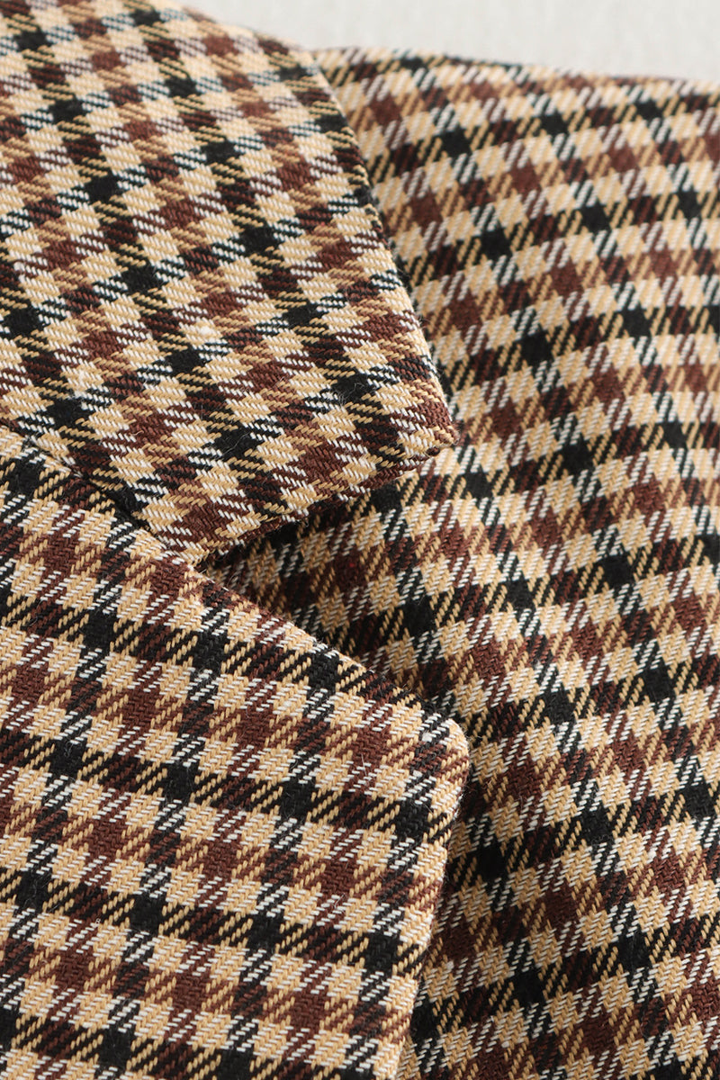 Vêtements d'extérieur décontractés à carreaux, boutonnés, patchwork, col montant contrasté.