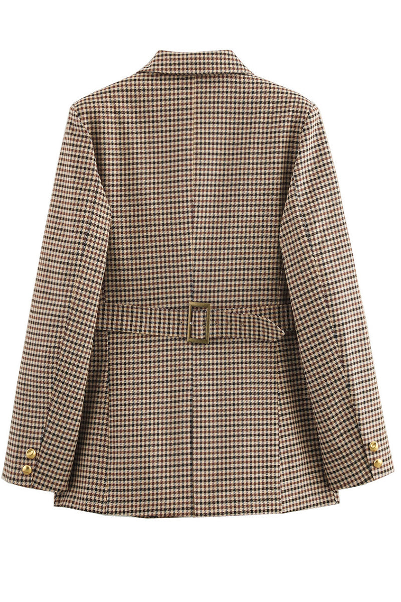 Vêtements d'extérieur décontractés à carreaux, boutonnés, patchwork, col montant contrasté.