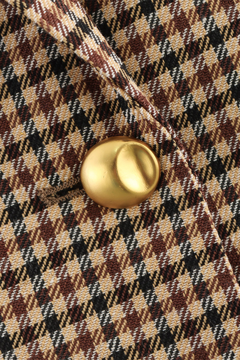 Vêtements d'extérieur décontractés à carreaux, boutonnés, patchwork, col montant contrasté.