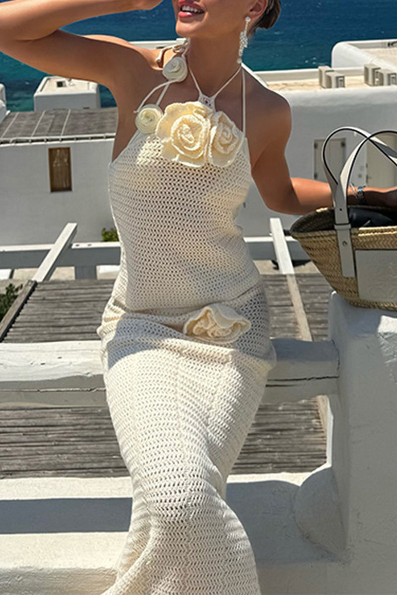 Sexy, schnürbares, blumengeformtes Neckholder-Top ohne Ärmel, zweiteilig.