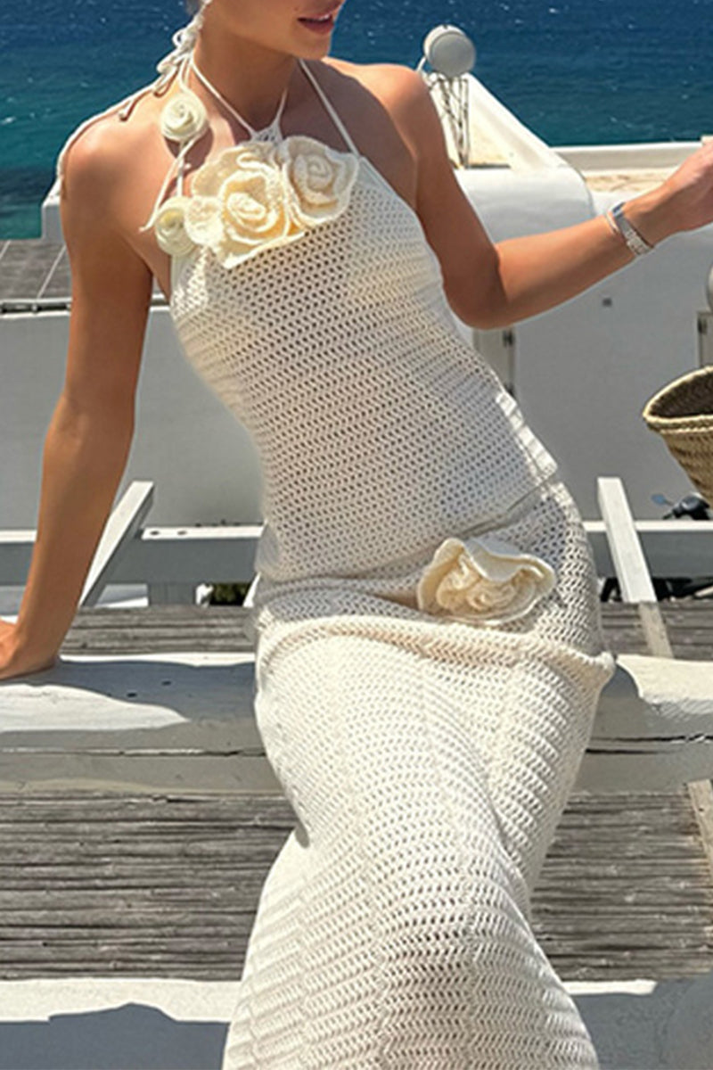 Sexy, schnürbares, blumengeformtes Neckholder-Top ohne Ärmel, zweiteilig.