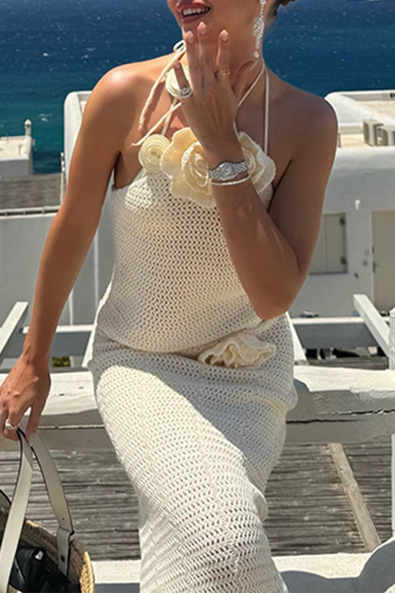 Sexy, schnürbares, blumengeformtes Neckholder-Top ohne Ärmel, zweiteilig.