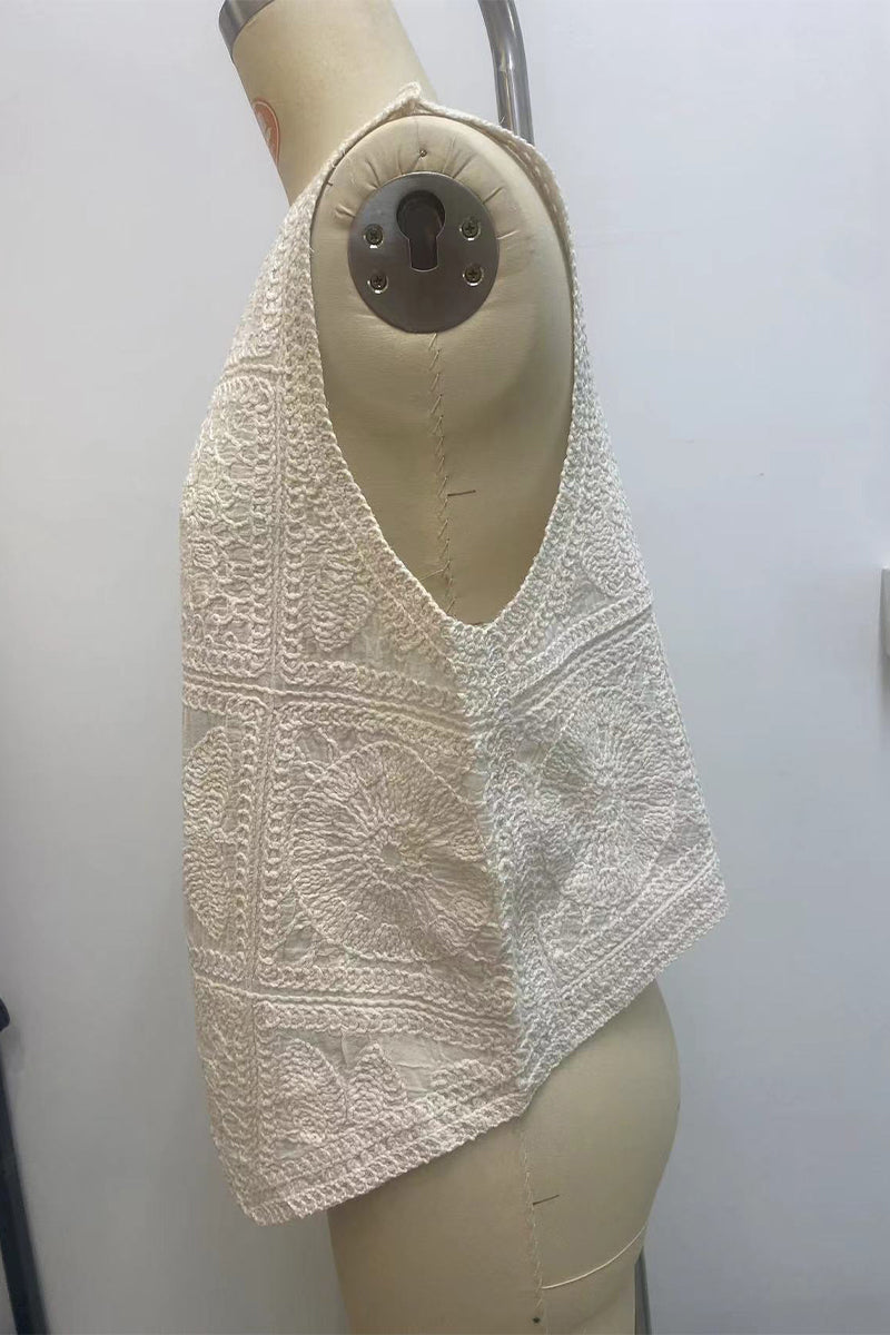 Gilets sans manches décontractés brodés avec col en V