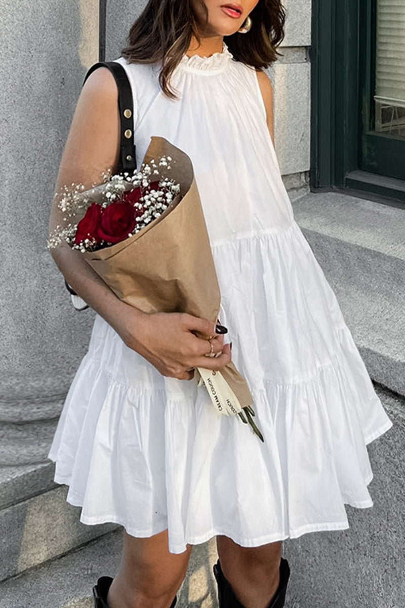 Robes décontractées sans manches, col rond, avec volants et patchwork.