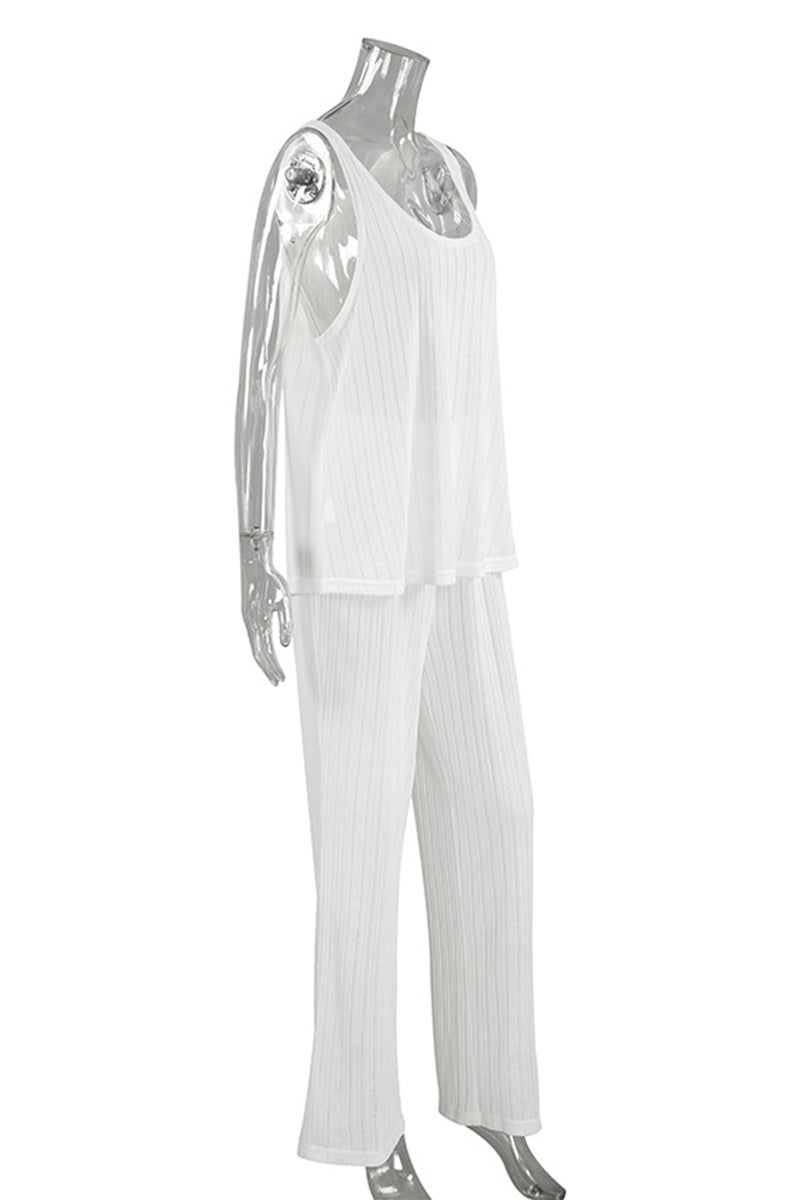 Casual Potholes U Neck Sleeveless Two Pieces