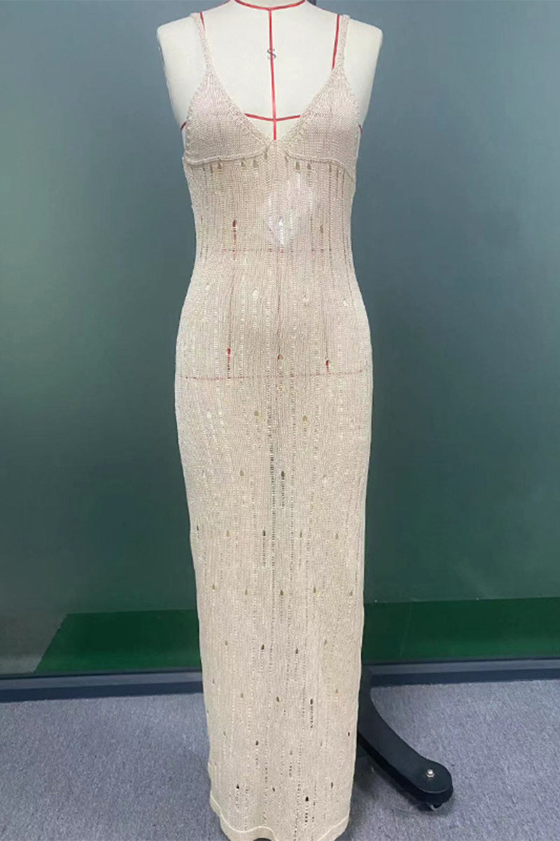 Sexy Vacation Slit V Neck Sling Dresses