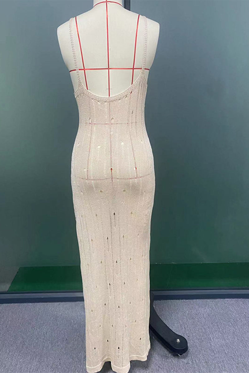 Robes sexy de vacances, décolleté en V, fente, bretelles.