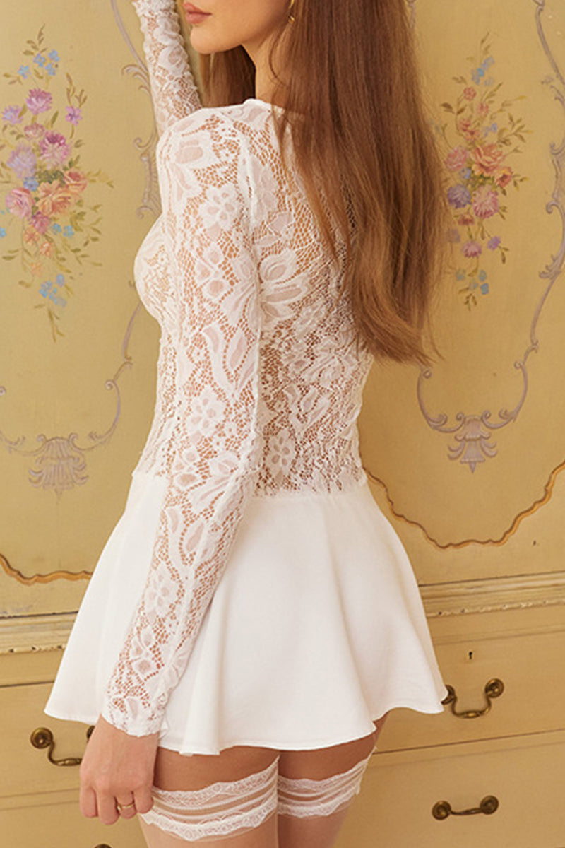 Sexy Spitzenkleider mit transparentem Ausschnitt und A-Linien-Schnitt
