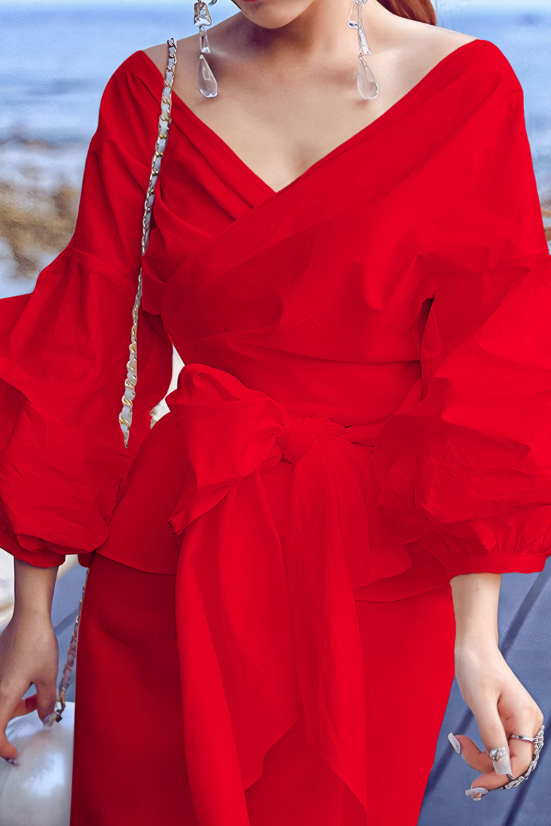 Casual Solid Color Patchwork Strap Design V Neck Tops