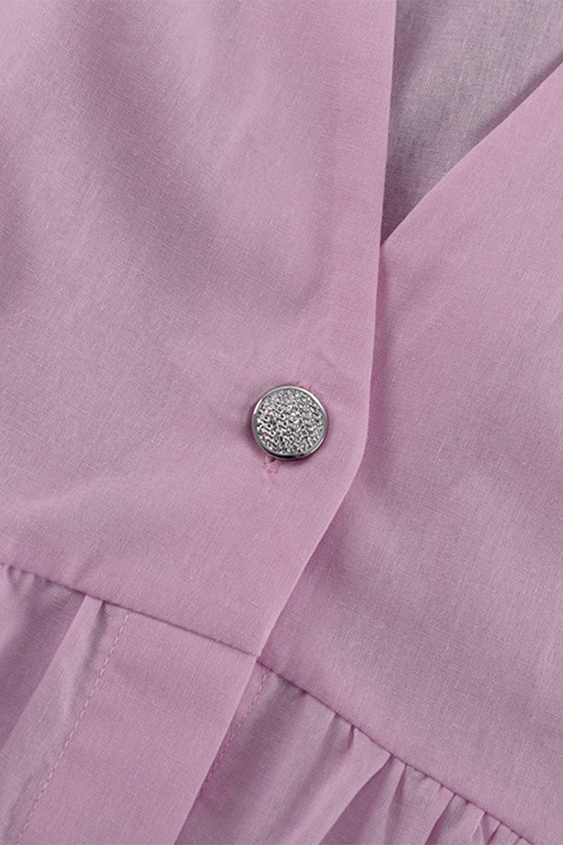 Ensemble deux pièces décontracté, col en V, sans manches, à boutons.