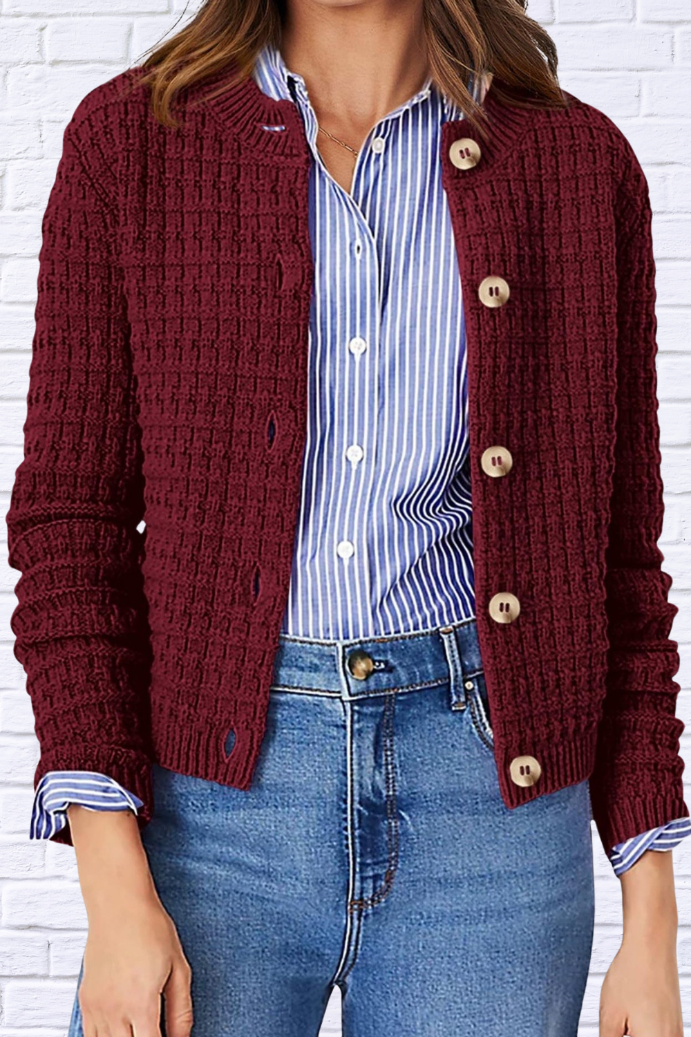 Textured Knit Button-Front Cardigan