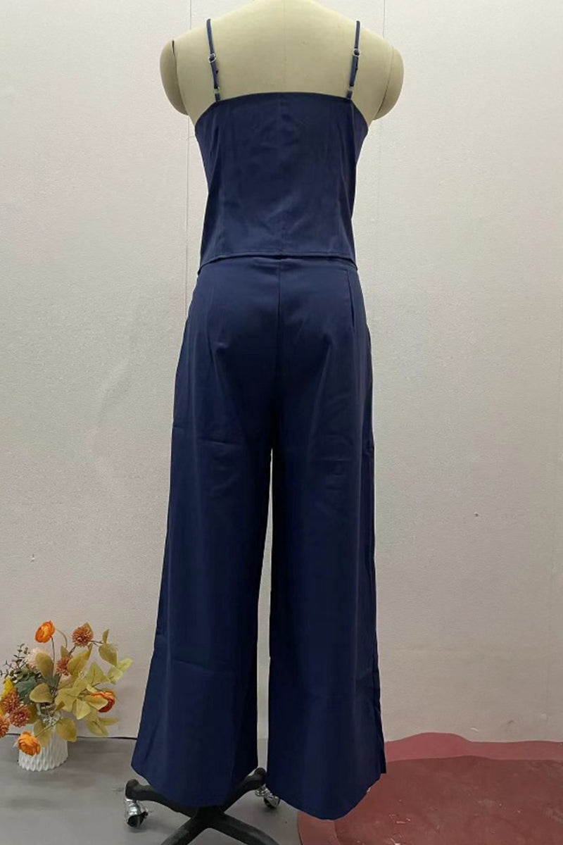Sexy Strap Design V Neck Sleeveless Two Pieces(4 Colors)