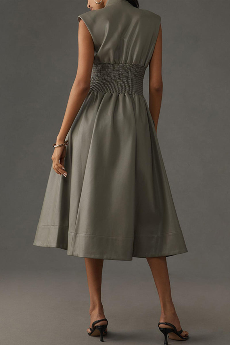 Robes décontractées sans manches, avec poches, col en V et fermeture éclair (3 couleurs)