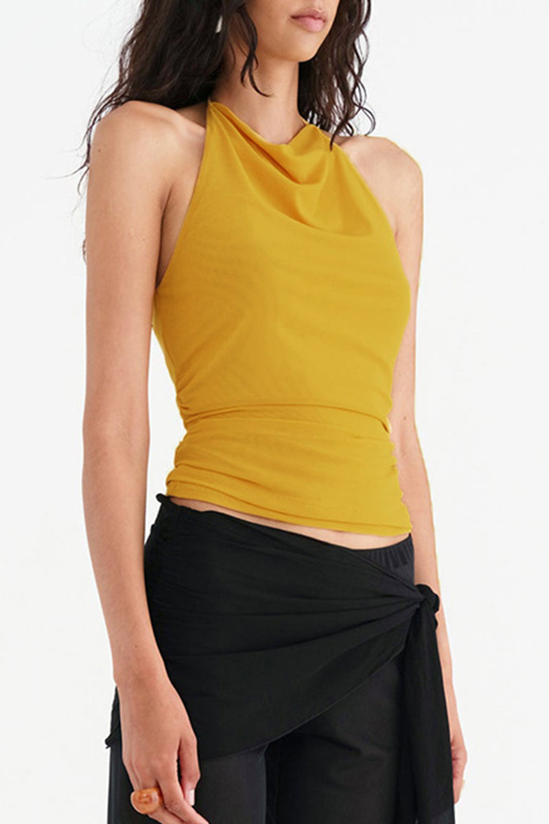 Sexy Schnür-Haltertop mit Rückenfreiem Netzstoff