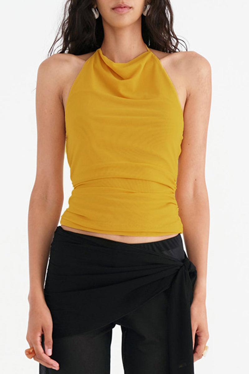 Sexy Schnür-Haltertop mit Rückenfreiem Netzstoff