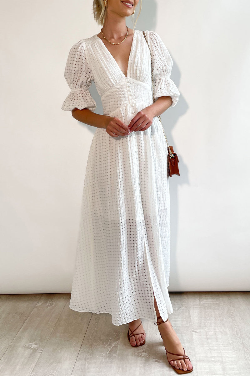 Elegant Buttons Patchwork V Neck A Line Dresses(3 Colors)