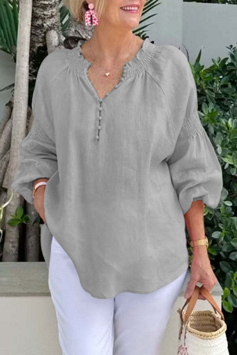 Casual Solid Color Buttons V Neck Tops(8 Colors)