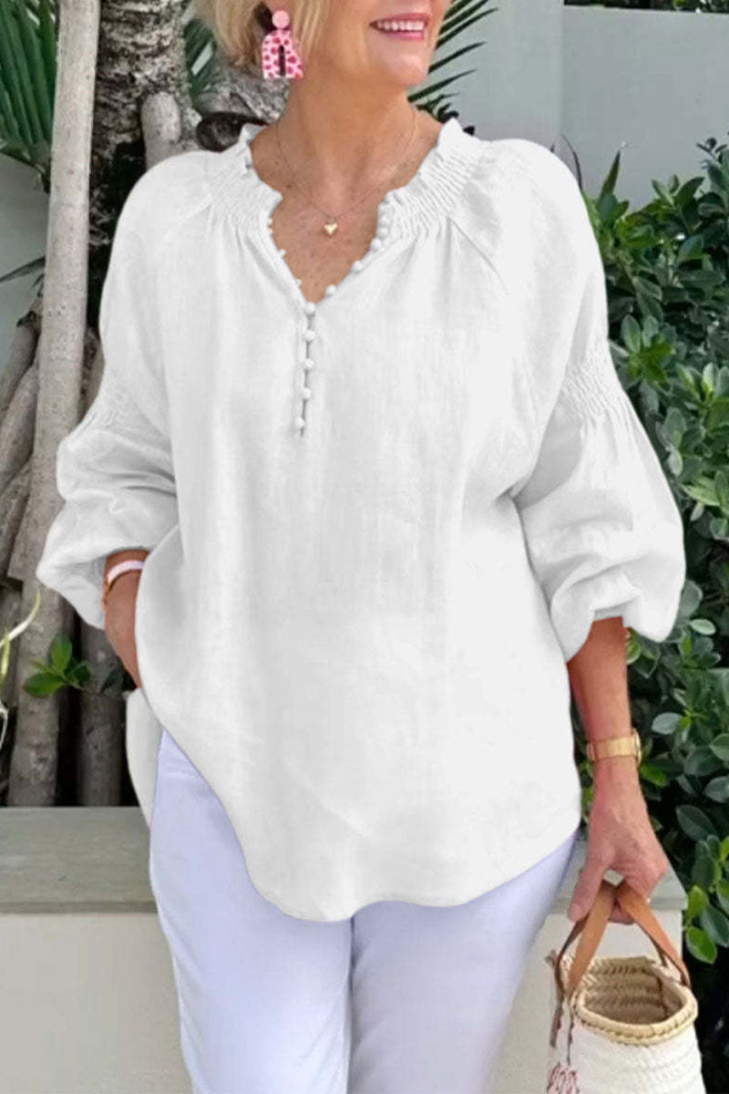 Casual Solid Color Buttons V Neck Tops(8 Colors)